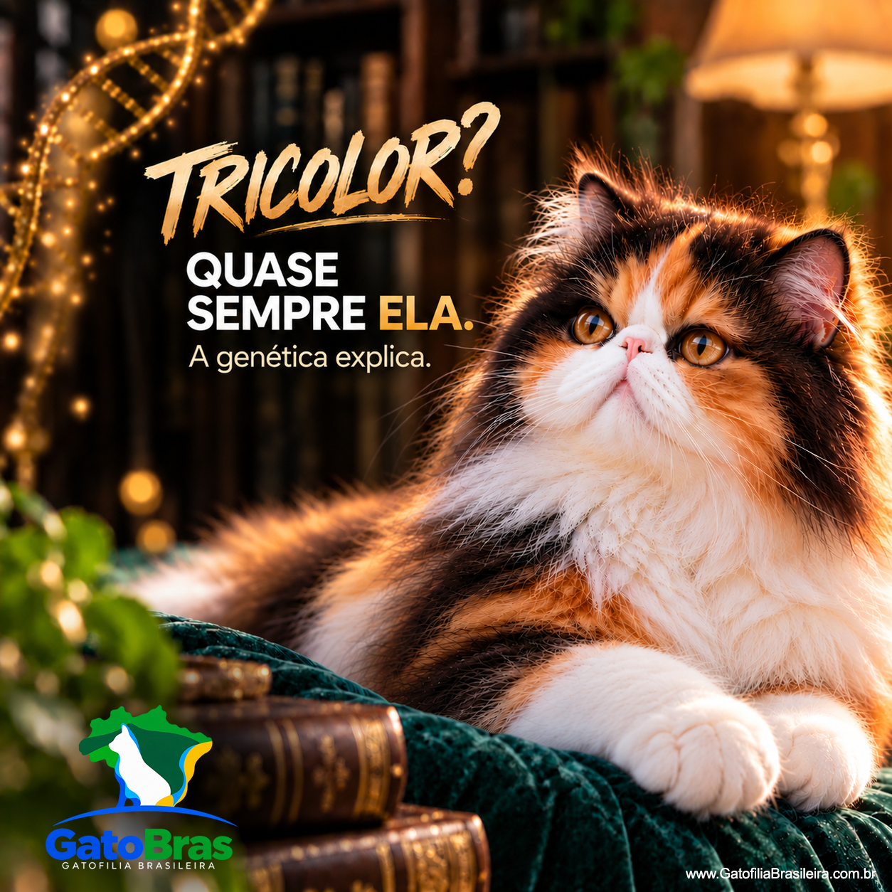 Gato de pelagem tricolor preta, laranja e branca